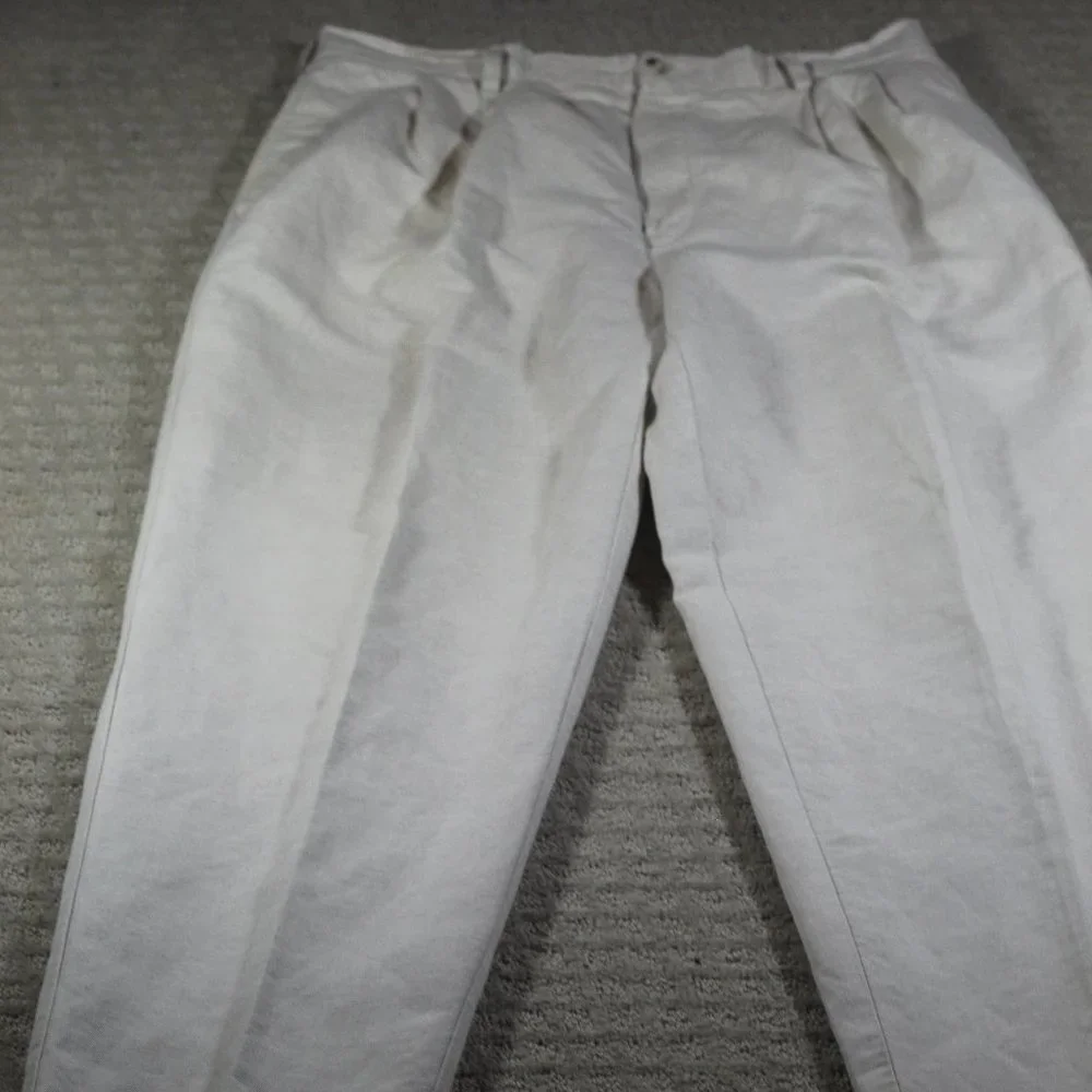 Roundtree and Yorke Men's 36x32 Cream-colored Linen/Cotton Blend Pants